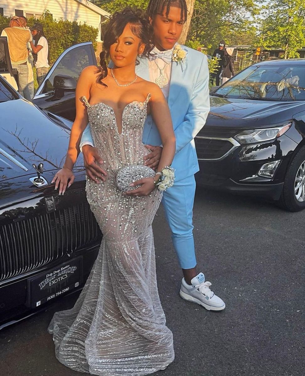 Gorgeous Silver-gray Mermaid-tailed Diamond Tulle Long Prom Dress Evening Dress - VelvetHem