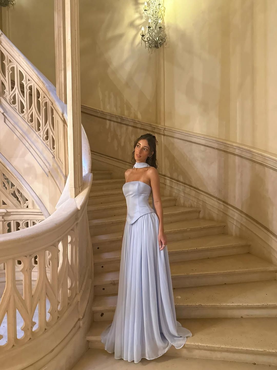 Elegant Blue A-line Strapless Chiffon Long Prom Dress Evening Dress - View 2 | VelvetHem