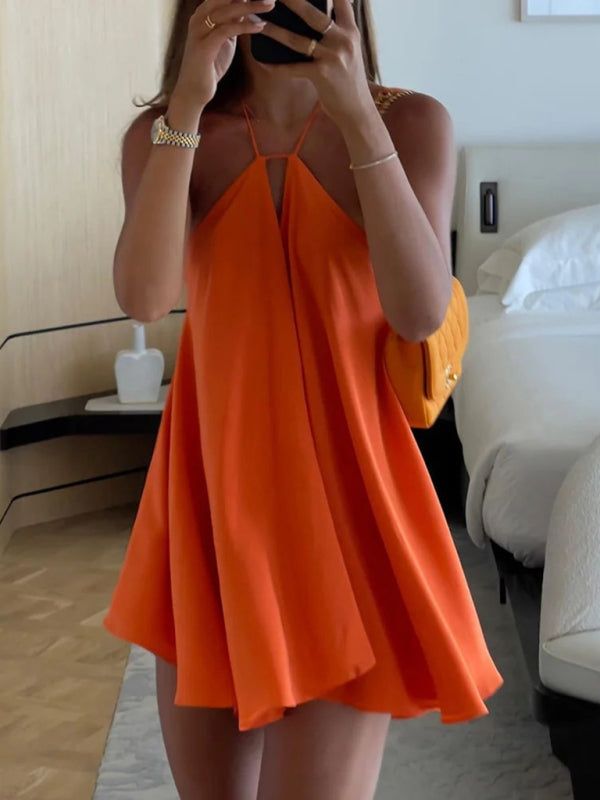 Fresh Orange Halter Neck Open Back Chiffon Birthday Party Homecoming Dress - View 3 | VelvetHem