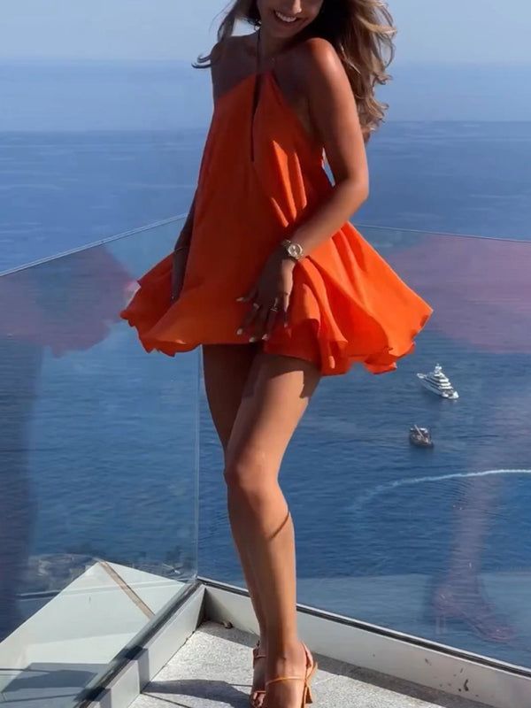 Fresh Orange Halter Neck Open Back Chiffon Birthday Party Homecoming Dress - View 5 | VelvetHem