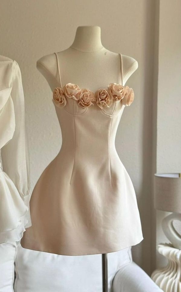 Sweet Beige And Apricot Three-dimensional Flower Slim Satin 16th Birthday Homecoming Dress - VelvetHem