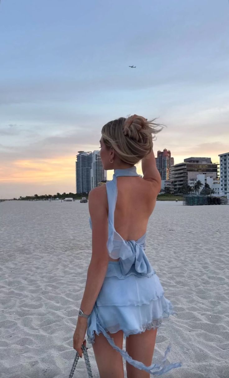 Fresh Light Blue Backless Bow Chiffon Birthday Party Homecoming Dress - VelvetHem