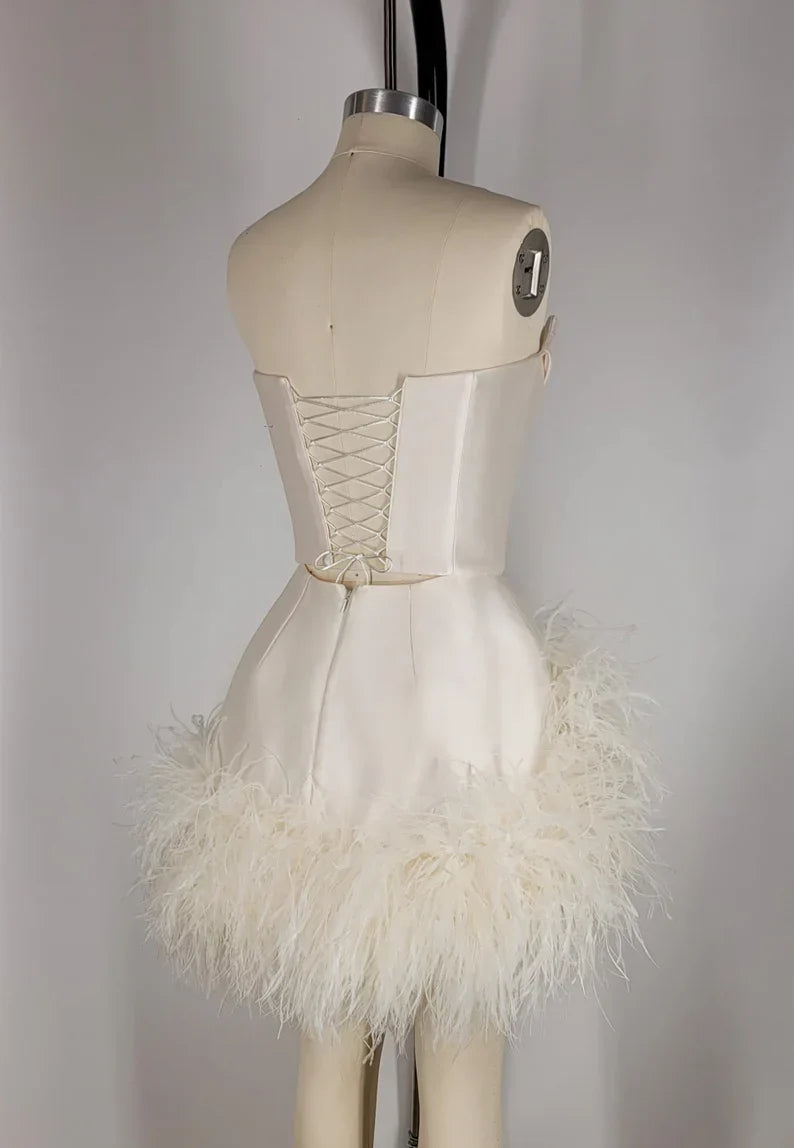 Elegant Satin Tube Top Feather Edge Bodycon 19th Birthday Homecoming Dress - View 4 | VelvetHem