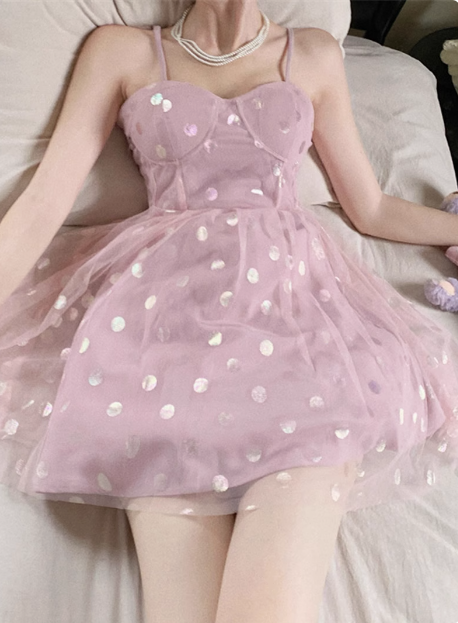 Sweet Pink Sequined Strapless Tulle A-Line Birthday Dress Homecoming Dress - VelvetHem