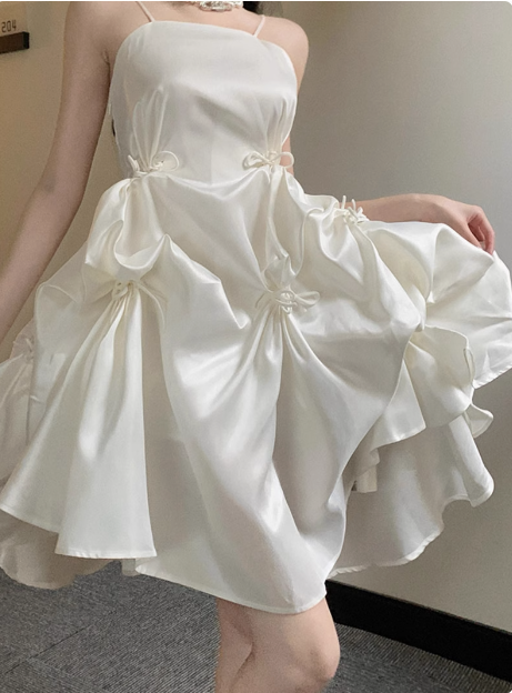Sweet Satin Tube Top Strap Irregular Puffy Birthday Dress Homecoming Dress - View 3 | VelvetHem