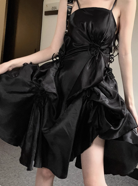Sweet Satin Tube Top Strap Irregular Puffy Birthday Dress Homecoming Dress - View 5 | VelvetHem
