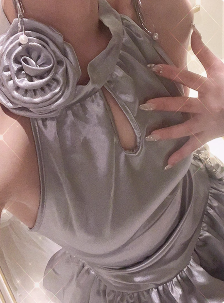 Shiny Silver Halter Neck Sexy Backless Waist Satin Birthday Dress Homecoming Dress - VelvetHem