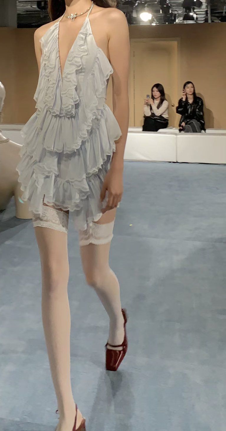 Sweet Deep V Halter Neck Multi-layered Ruffle Chiffon Birthday Party Homecoming Dress - View 2 | VelvetHem