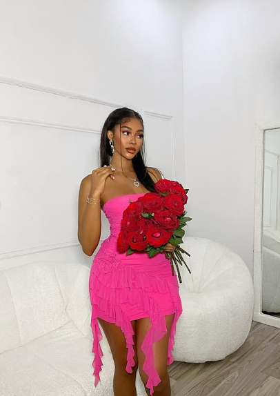 Sexy Pink Tube Top Ruffle Tight Hip 17th Birthday Homecoming Dress - View 5 | VelvetHem