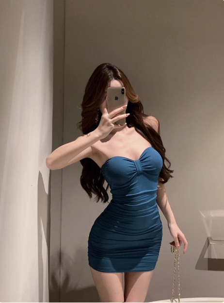 Simple Blue Sweetheart Neck Pleated Hip-hugging Slim Birthday Dress Homecoming Dress - View 2 | VelvetHem