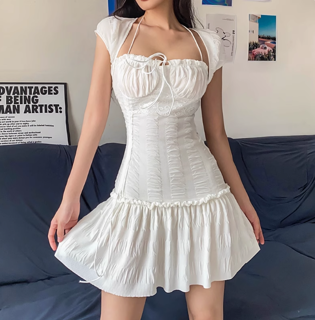 Sexy Low-cut Ruffled Waist Halter Neck A-line 17th Birthday Homecoming Dress - View 2 | VelvetHem