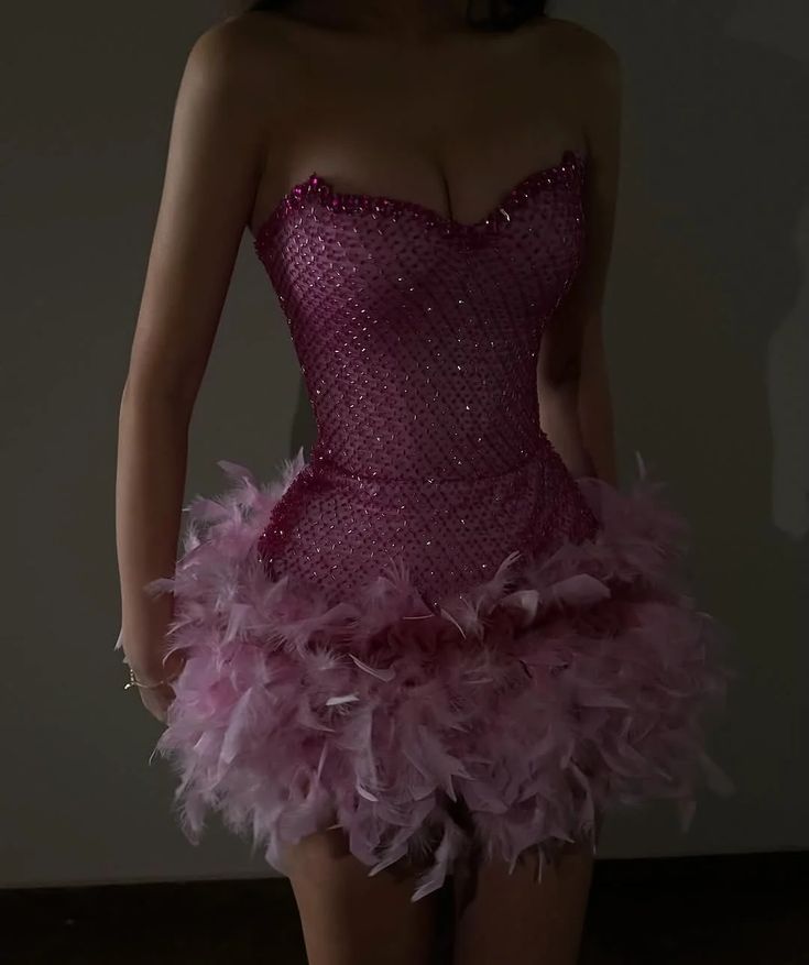 Sparkling Rhinestone Tube Top Feather Splicing Party Birthday Dress - View 5 | VelvetHem