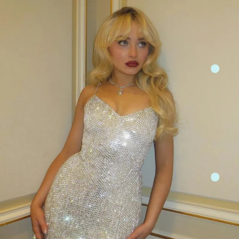 Shiny And Beautiful White Sling Sequined V-neck Slim Fit Hip 17th Birthday Homecoming Dress - View 4 | VelvetHem
