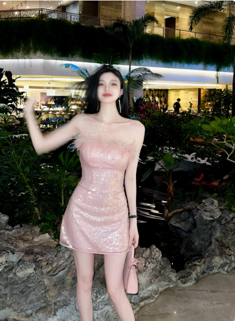 Gentle Pink Short Birthday Dress Tube Top Shimmering Homecoming Dress - VelvetHem