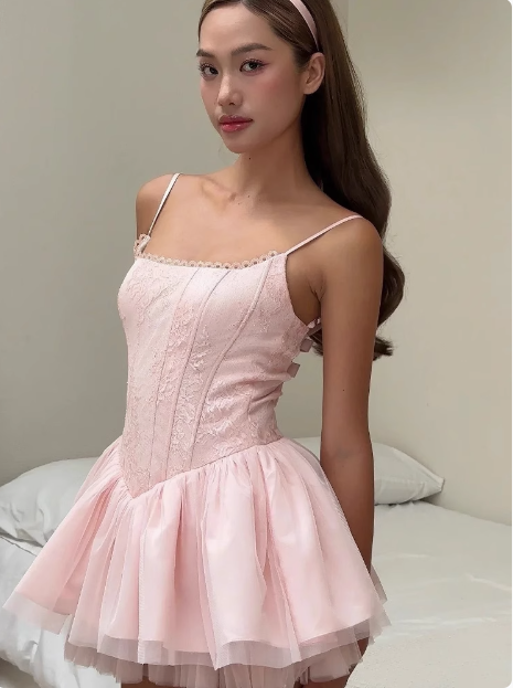 Sweet Sling Backless Bow A-line Fluffy Lace Birthday Dress Homecoming Dress - View 4 | VelvetHem