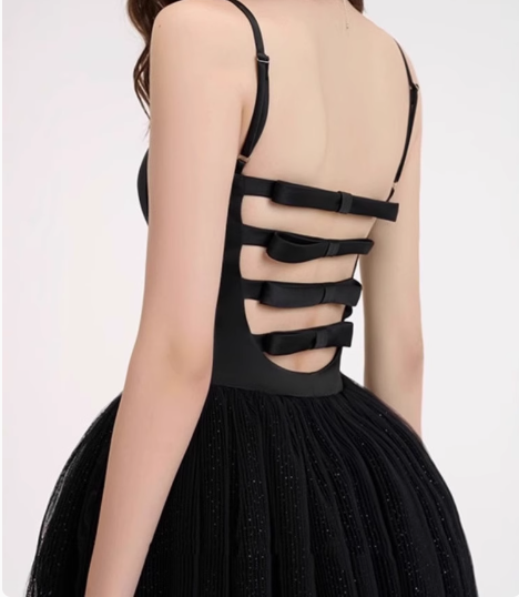 Sweet Sling Backless Bow A-line Fluffy Lace Birthday Dress Homecoming Dress - View 5 | VelvetHem