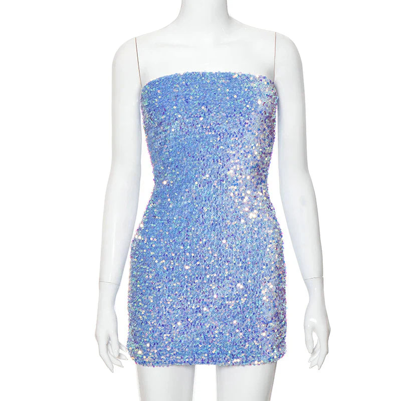 Shiny Blue Sequined Sleeveless Slim Fit Hip 17th Birthday Homecoming Dress - View 4 | VelvetHem