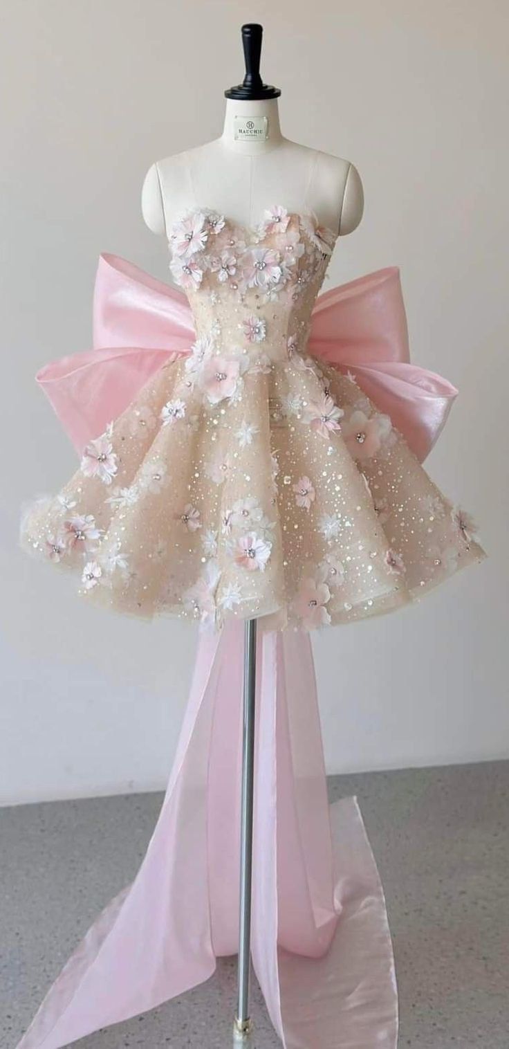 Sweet Pink Big Bow 3D Flower Sequins A-line Birthday Party Homecoming Dress - VelvetHem