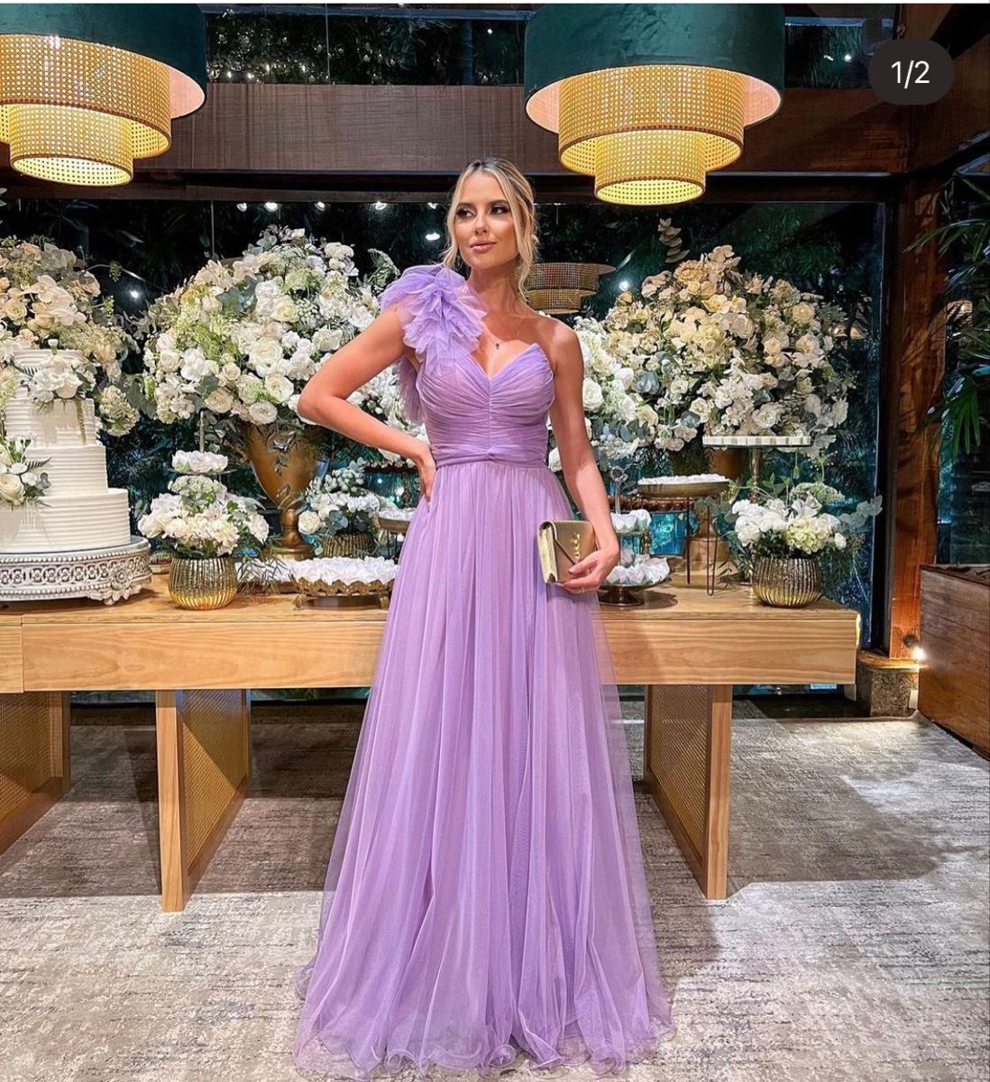 Dreamy Purple A-line One-shoulder V-neck Tulle Long Prom Dress Evening Dress - VelvetHem