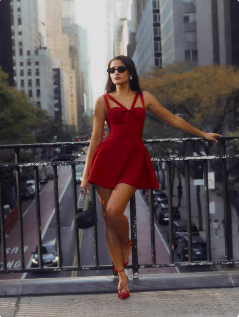 Sweet Bow Strap Red A-line 17th Birthday Short Skirt Homecoming Dress - View 5 | VelvetHem