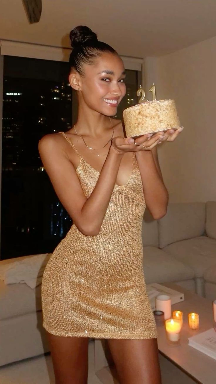 21st Birthday Strappy V Neck Gold Sequin Homecoming Dress - VelvetHem