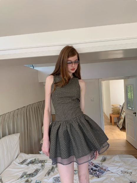 Retro Grey Polka Dot Sleeveless A-line 17th Birthday Homecoming Dress - View 5 | VelvetHem