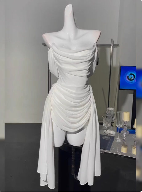 Simple Off The Shoulder Pleated Chiffon White 17th Birthday Homecoming Dress - View 2 | VelvetHem