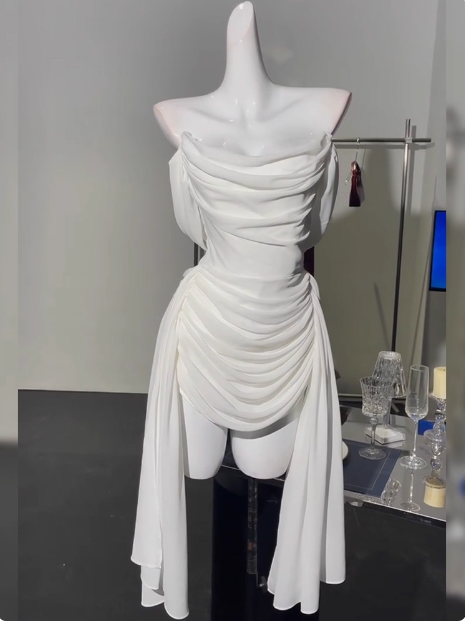 Simple Off The Shoulder Pleated Chiffon White 17th Birthday Homecoming Dress - View 3 | VelvetHem
