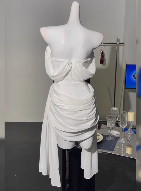 Simple Off The Shoulder Pleated Chiffon White 17th Birthday Homecoming Dress - View 6 | VelvetHem