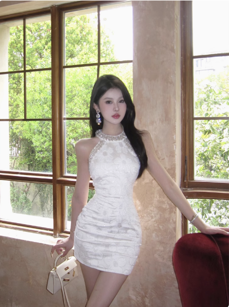 21st Birthday Sequined Halter Neck Off Shoulder Dark Pattern Hip Homecoming Dress - VelvetHem