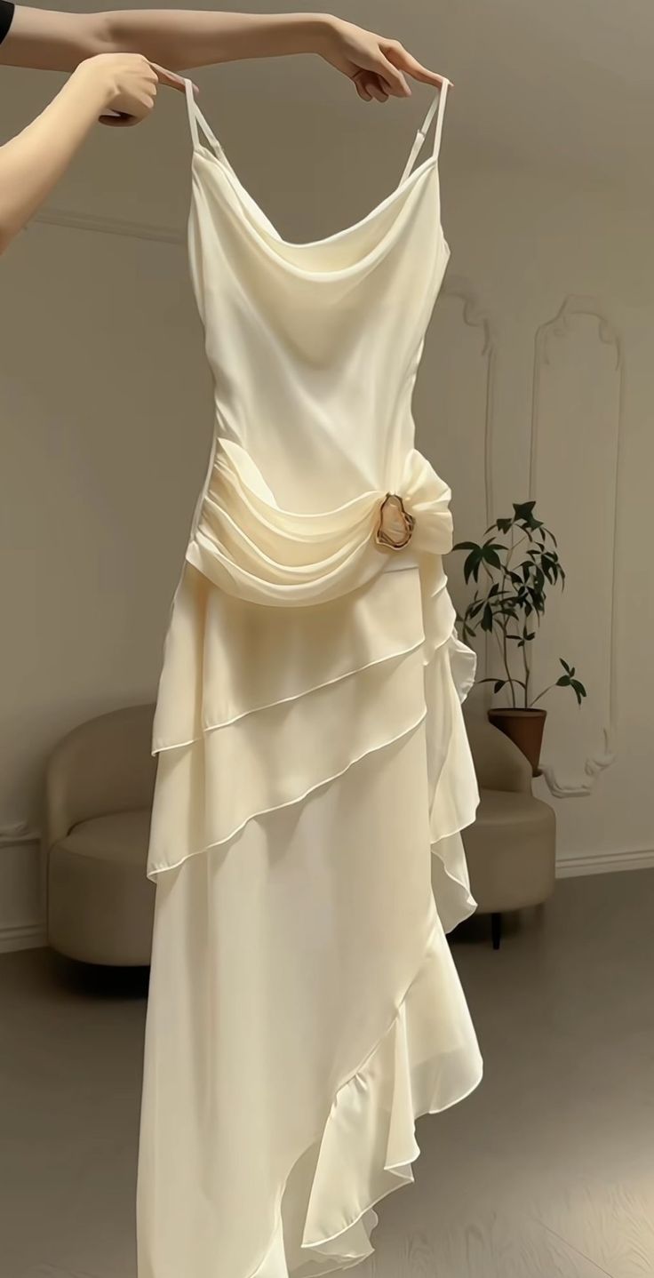 Elegant Chiffon Ivory Strap Irregular Birthday Dress Homecoming Dress - View 2 | VelvetHem