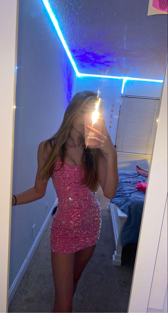 Shiny Pink Sequined Strapless Bodycon Homecoming Dress - VelvetHem