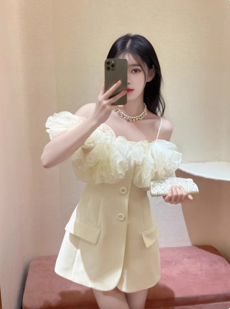Designer Suit Ruffled Satin Suspenders Birthday Skirt Homecoming Dress - VelvetHem