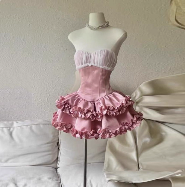 Princess Tube Top Fishbone Waist Ruffled Puffy Birthday Skirt Homecoming Dress - View 2 | VelvetHem