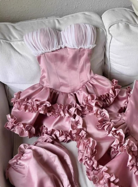 Princess Tube Top Fishbone Waist Ruffled Puffy Birthday Skirt Homecoming Dress - View 3 | VelvetHem