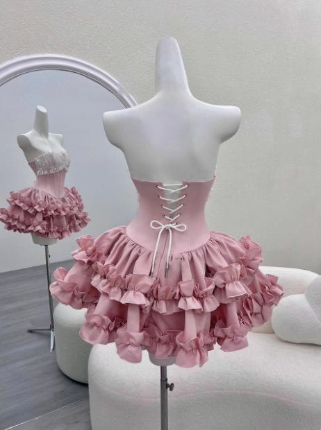 Princess Tube Top Fishbone Waist Ruffled Puffy Birthday Skirt Homecoming Dress - View 4 | VelvetHem