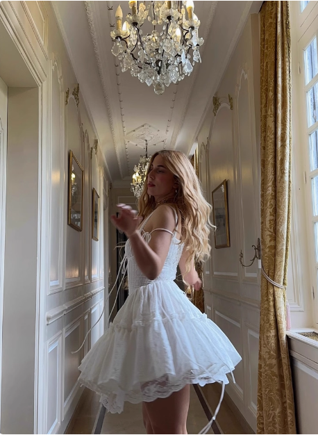 Sweet Lace White Waist Puffy Birthday Skirt Homecoming Dress - View 6 | VelvetHem