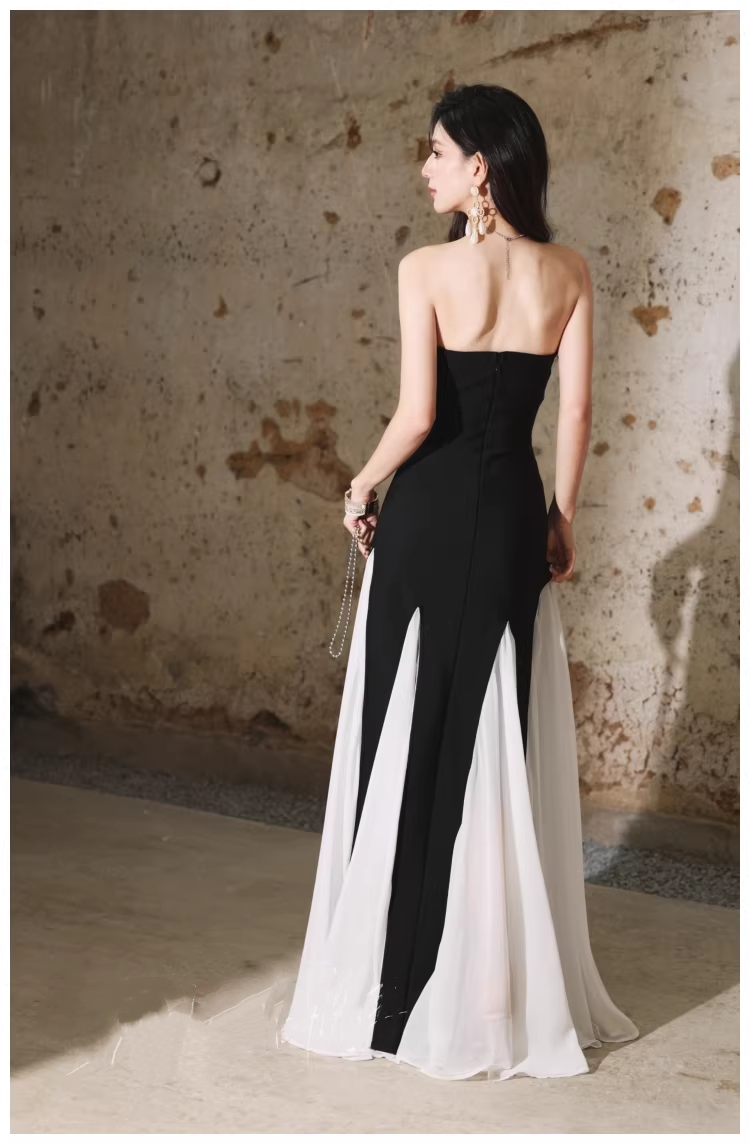 Pretty Strapless Satin Chiffon Mermaid Long Evening Dress Formal 17th Birthday Outfits - View 5 | VelvetHem