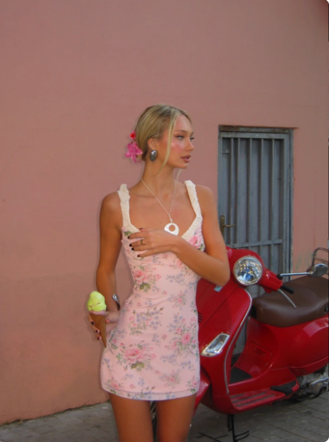 French Floral Hip Strap Birthday Short Skirt Homecoming Dress - View 2 | VelvetHem