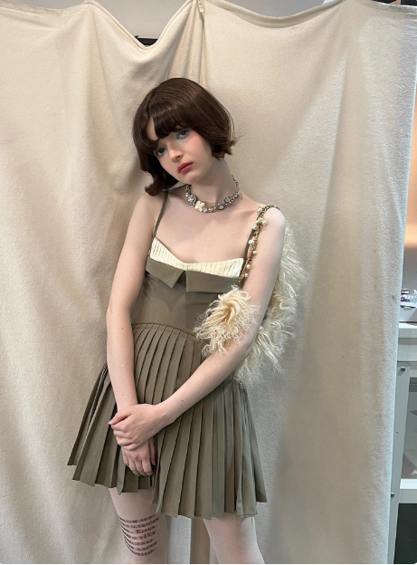 Retro Green Suspender Waist Stitching Pleated A-line Birthday Skirt Homecoming Dress - VelvetHem