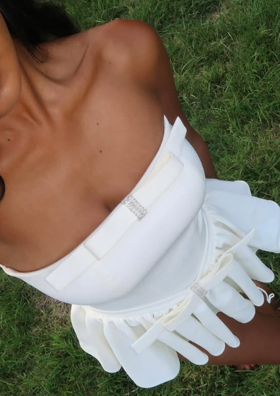 Sweet White Tube Top Bow Waist Mini 17th Birthday Homecoming Dress - View 3 | VelvetHem