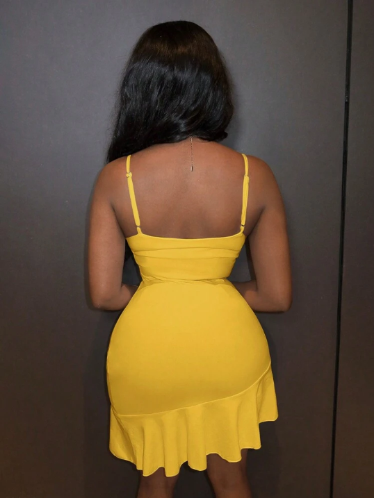 Beautiful Ruffled Yellow Suspenders 17th Birthday Homecoming Dress - View 3 | VelvetHem