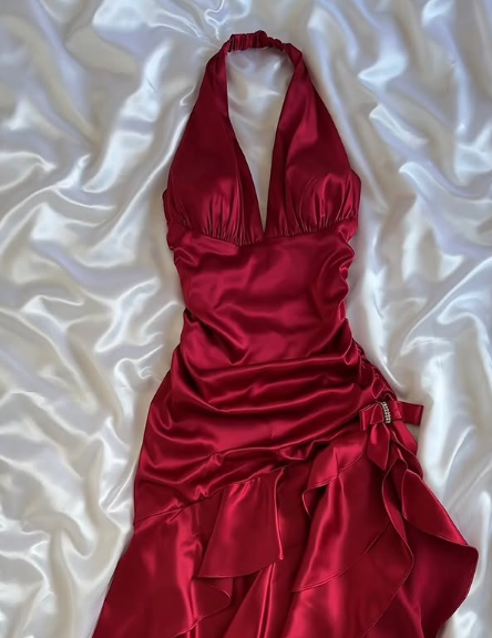 Stunning Red Satin Halter Neck Irregular Birthday Dress Homecoming Dress - View 3 | VelvetHem