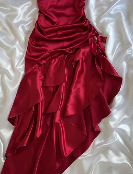 Stunning Red Satin Halter Neck Irregular Birthday Dress Homecoming Dress - View 5 | VelvetHem