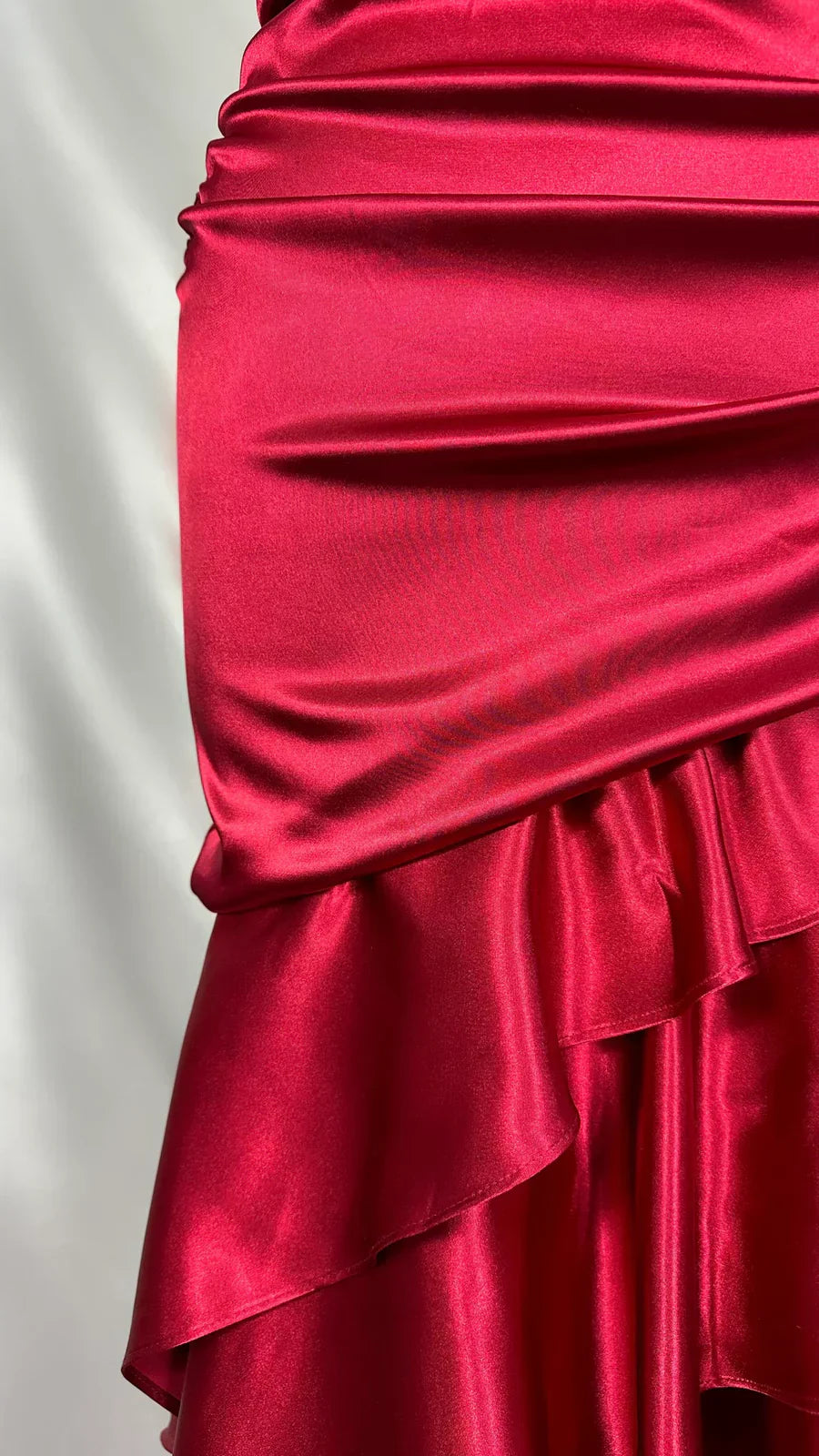 Stunning Red Satin Halter Neck Irregular Birthday Dress Homecoming Dress - View 7 | VelvetHem