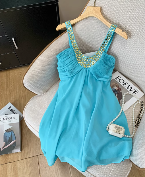 Pretty U-neck Halter Chiffon Birthday Short Dress Homecoming Dress