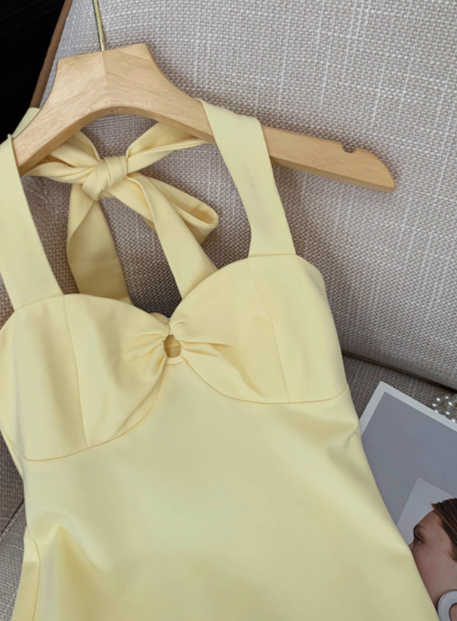 Sweet Yellow Halter Sleeveless 17th Birthday Homecoming Dress - View 4 | VelvetHem