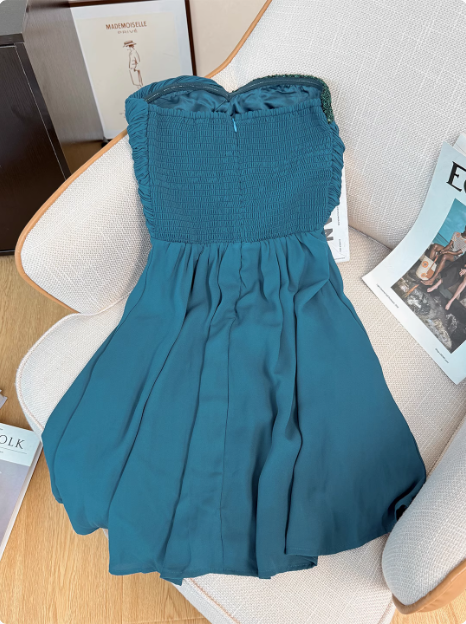 Elegant Strapless Peacock Blue Sequined Chiffon 17th Birthday Homecoming Dress - View 3 | VelvetHem