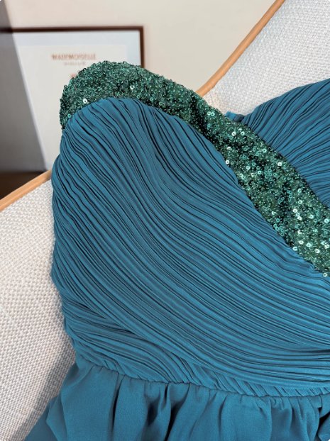 Elegant Strapless Peacock Blue Sequined Chiffon 17th Birthday Homecoming Dress - View 4 | VelvetHem