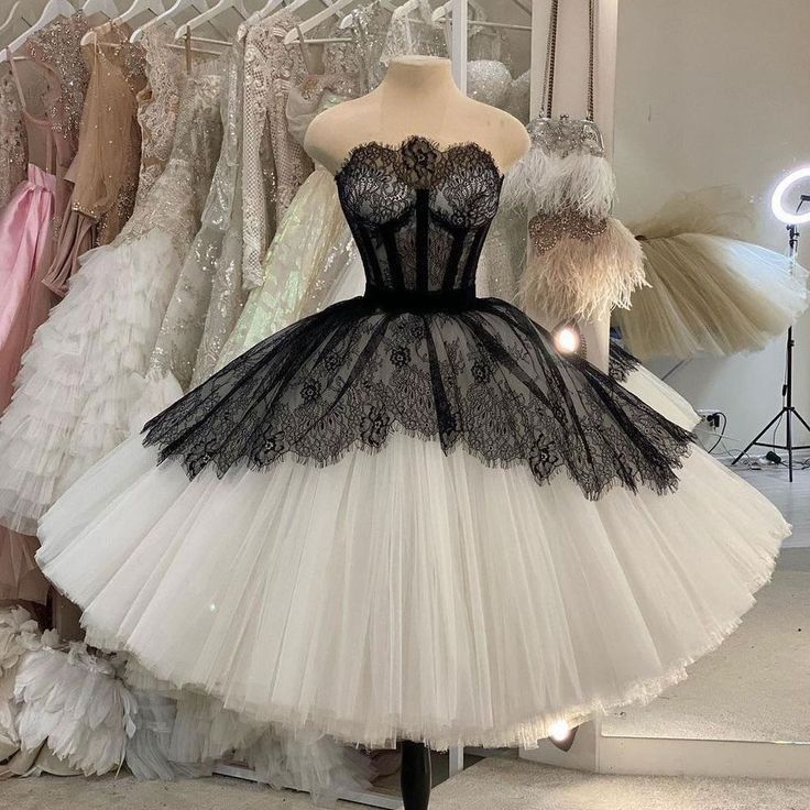 Vintage Black And White Lace Fluffy Tulle Birthday Party Homecoming Dress - VelvetHem